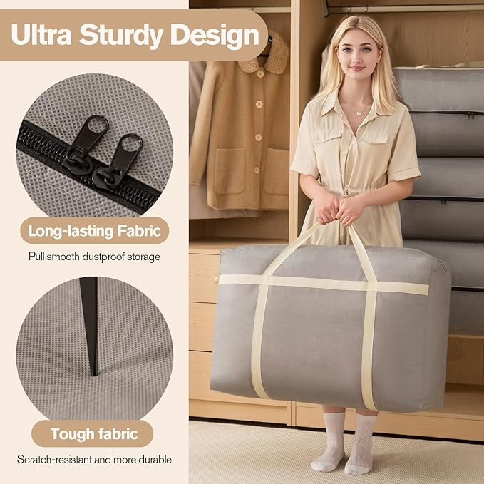 3 Pack 150L Extra Large Moving Bags with Zippers & Carrying Handles, Heavy-Duty Storage Tote Moving Boxes for Space Saving(brown, 3Pack*150L)