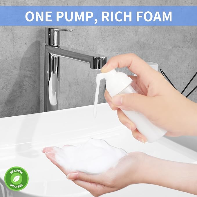 Travel Foam Pump Bottle 2oz - Leak-Proof BPA-Free Foaming Dispenser for Hand Soap, Shampoo, Facial Cleanser | Portable Refillable Containers for Gym, Travel, Home Use (2-Pack)