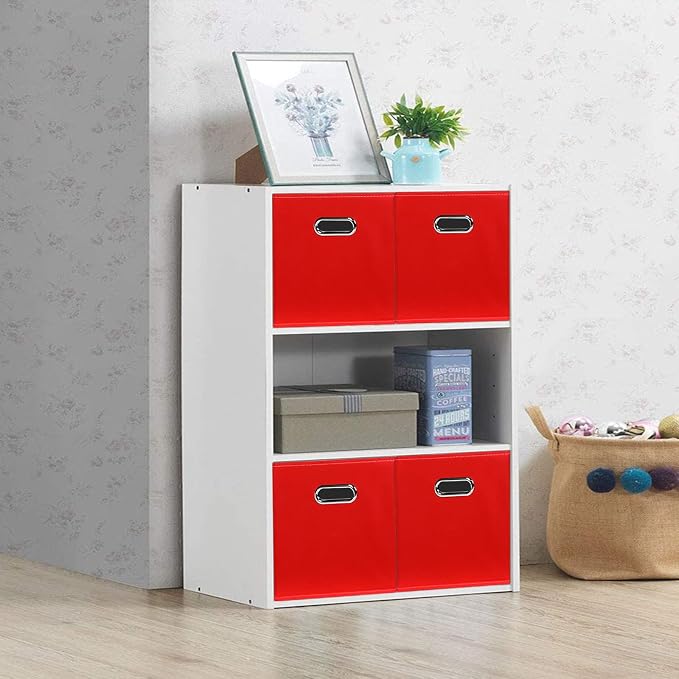 STOREONE Fabric Storage Bins Cubes Baskets Containers-(11X11X11) with Dual Handles for Shelf Closet, Nursery Home ， Bedroom Organizers, Foldable Set of 8 (Red)