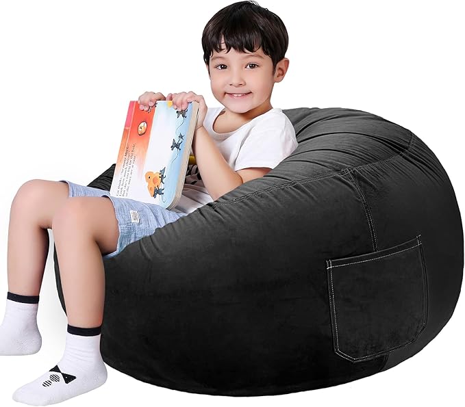 Lukeight Stuffed Animals Storage Bean Bag Chair Cover Only (Ships Empty, No Filling) - Velvet YKK Zipper Beanbag Cover for Big Kids and Teens, Washable Plush Toy Organizer, XX-Large 36" D x 20" H
