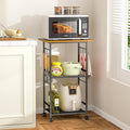 ThreeHio Rolling Kitchen Microwave Cart, 3 Tier Microwave Table Stand with Adjustable Shelf, Kitchen Storage Rack on Wheels, Coffee Station Cart Rack Shelf Organizer for Living Room Office, Balcony