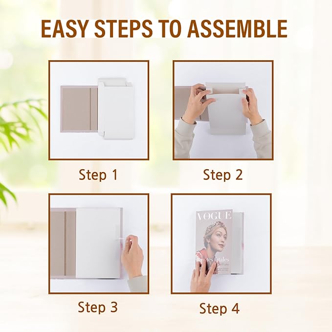 PROBENEX White Large | 4 PCS Faux Decorative Book Boxes | Not Real Books, Cardboard Foldable Display Props | Home Decor for Coffee Table, Bookshelf, Living Room, Office