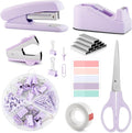 Purple Office Supplies, Kids Office Supplies and Accessories, Office Desk Set with Stapler, Tape Dispenser, Staple Remover, Clips and Scissors for Women, Boss Lady, Coworkers, Office Clerks, Kids
