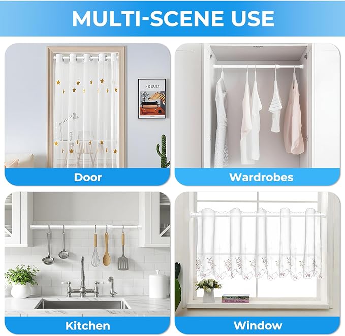 2 Pack Spring Tension Curtain Rod 28 to 39 inch, Adjustable Curtain Rods No Drilling Spring Curtain Rods Extendable Pressure DIY Tension Rod for Window Closet Kitchen, White