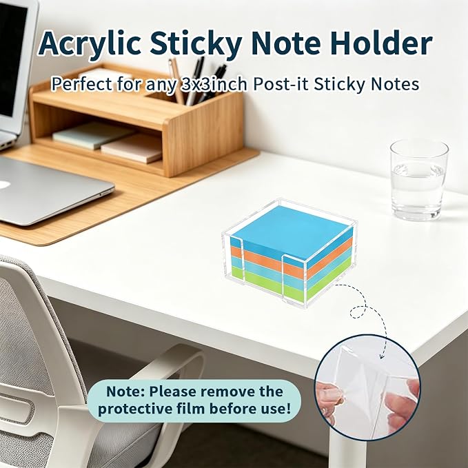 2-Pack Acrylic Sticky Note Holder Set, Scalloped & Straight Edge Design, 3x3 Inch Clear Notepad Dispenser, Cute Desk Organizer for Office Supplies, Home & Dorm Desk Decor