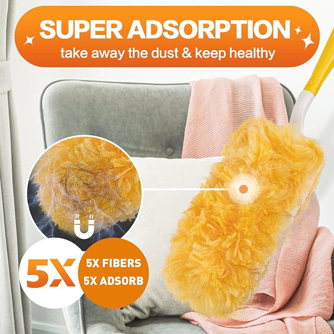 Heavy Duty Duster Refills (30Pack+1Handle), Unscented Disposable Dusters Kit for Cleaning Dusting Furniture Blind Ceiling Fan, Multi Surface 360 Feather Duster