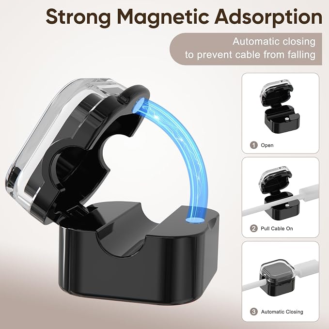 9-Pack Magnetic Cord Holder，Magnetic Cable Clips Strong Adhesive Desk Cable Management ，Cable Management Cord Holder Organizer for Home Office Desk Phone Car Wall Desktop Nightstand (White)
