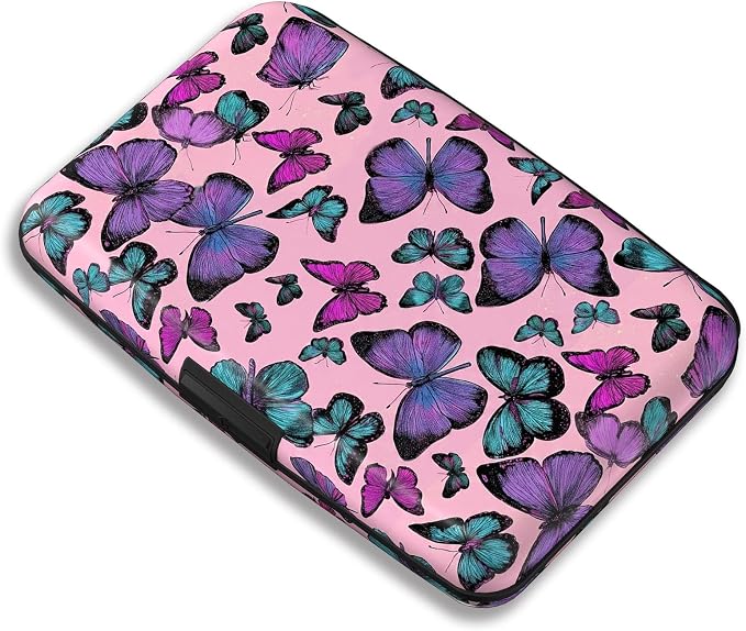 Maicican RFID Blocking Aluminum Credit Card Holder | Slim Metal Wallet for Women & Men, Business Card Case for Travel, Fits Front Pocket, Card holder wallet - Colorful Butterfly