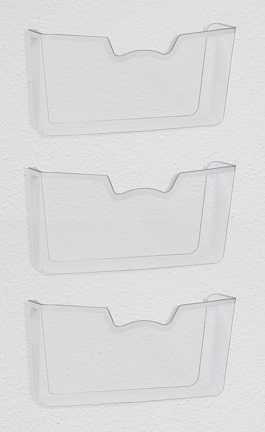 Simple Houseware Clear Wall Mount Single Pocket Hanging File Holder, 3-Pack | Wall File Holder Organizer for Paper and Documents