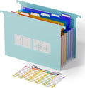 ThinkTex Plastic Expanding Hanging File Folders, 7 Innovative 1.2" Accordion Pockets, Large Capacity, Multi-Color Tabs, Letter Size for Filing Cabinet - Green