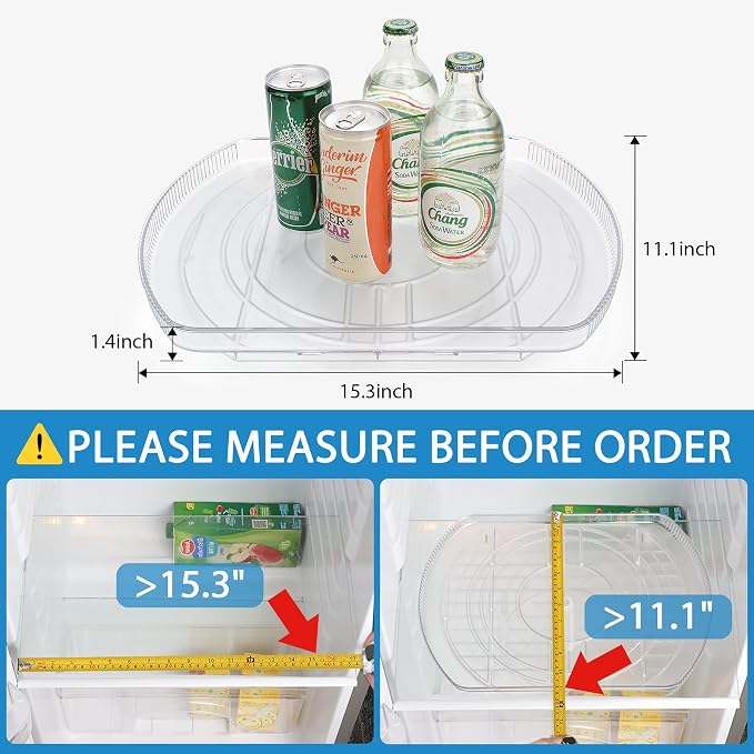 Lazy Susan Turntable for Refrigerator, Square Turntable Organizer for Fridge Cabinet, Pantry, Countertop (15.3" x 11.1" Rectangle 1 Pack - Clear)