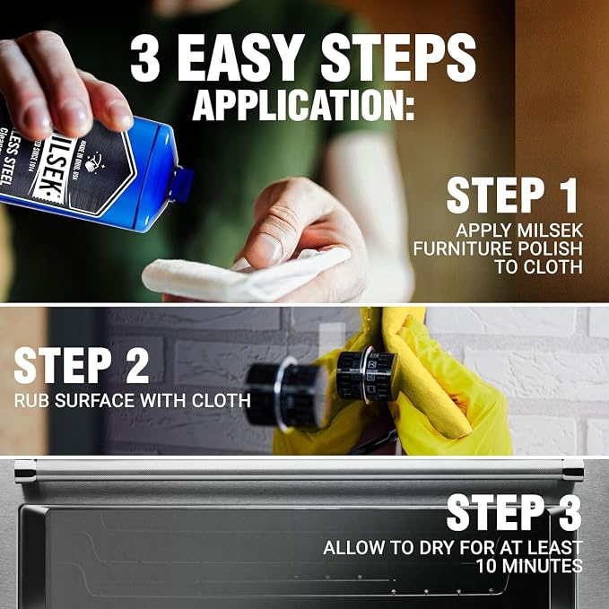 Milsek Stainless Steel Cleaner - Multipurpose Cleaning Supplies for Home and Kitchen Appliances, Sink, Stovetop, Dishwasher, Microwaves and Refrigerators - 12 Fl Oz (Pack of 2) with Microfiber Towel | Two bottles of stainless steel cleaner with microfi...