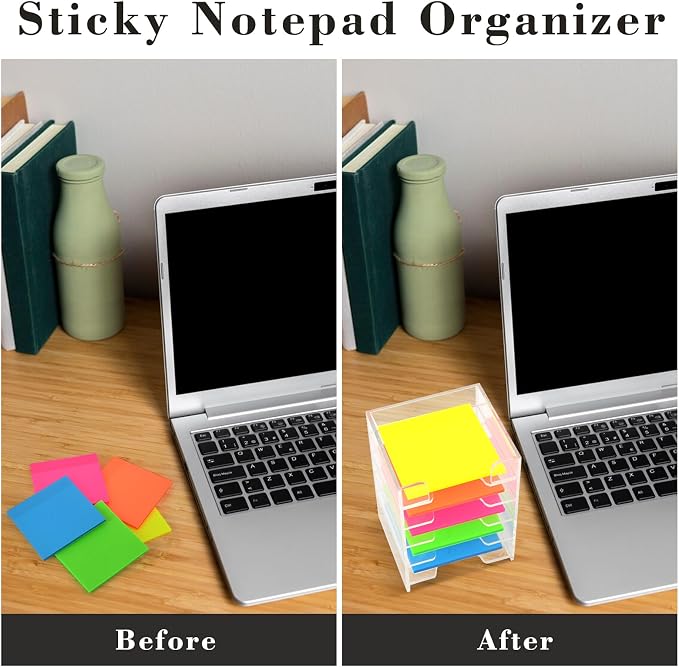 3x3 Inch Acrylic Sticky Note Holder For Desk Colorful Sticky Notes Holder Post It Note Holder Multiple Sticky Notepad Organizer Self Stick Note Pad Holder For Office Home School（No Sticky Notes）