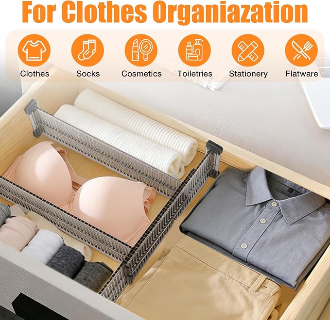 12 Pack Drawer Dividers 3.15" High, 10.83-20.08'' Adjustable Dresser Dividers Organizers,Plastic Expandable Drawer Separators For Clothes, Underwear Cosmetic