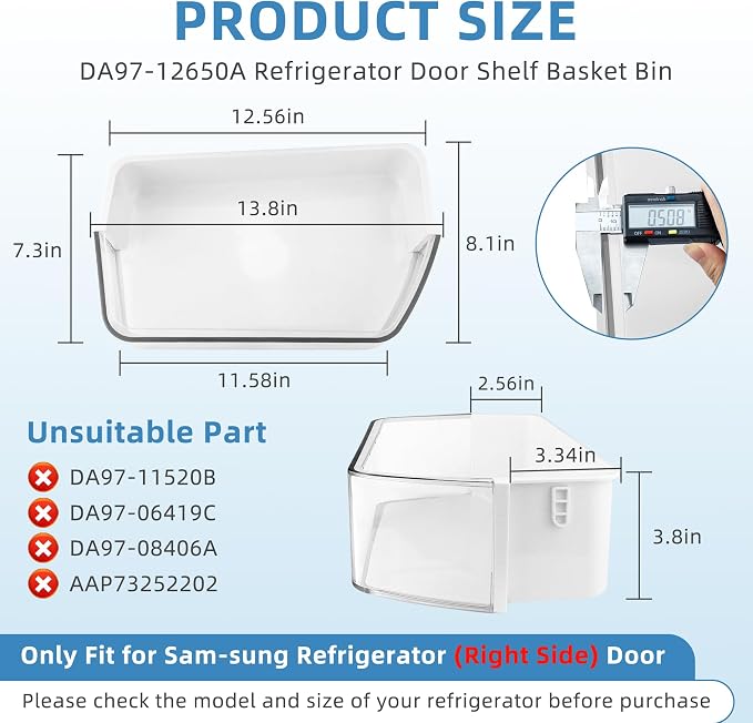 DA97-12650A, DA63-06963A, DA63-07104A (Right Side) Refrigerator Door Shelf Bin Basket Compatible With Sam-sung Refrigerator RF260, RF261, RF263beaesr Door Shelves - By Fetechmate