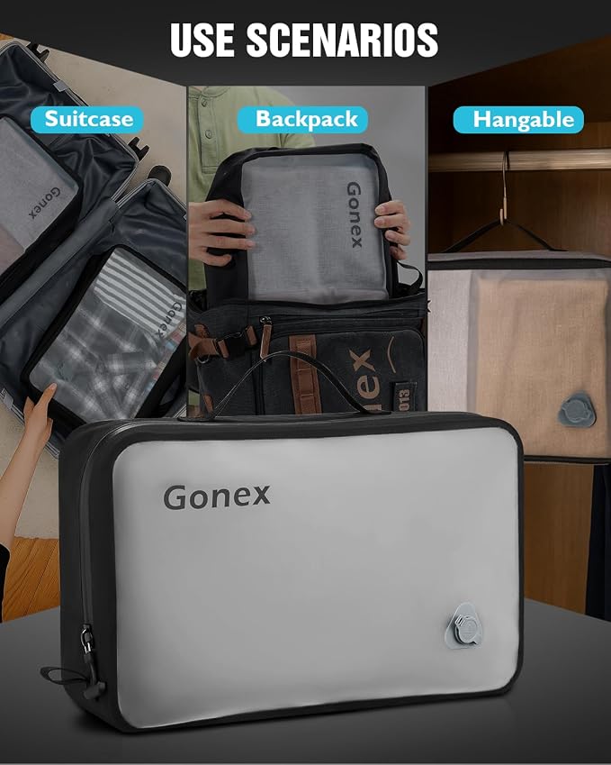 Gonex Vacuum Travel Bags with Pump, Reusable, 1-Pack | Transparent Window, Waterproof TPU, Wide Opening, Built-in Handle, Airtight Valve, Carry-on Compatible