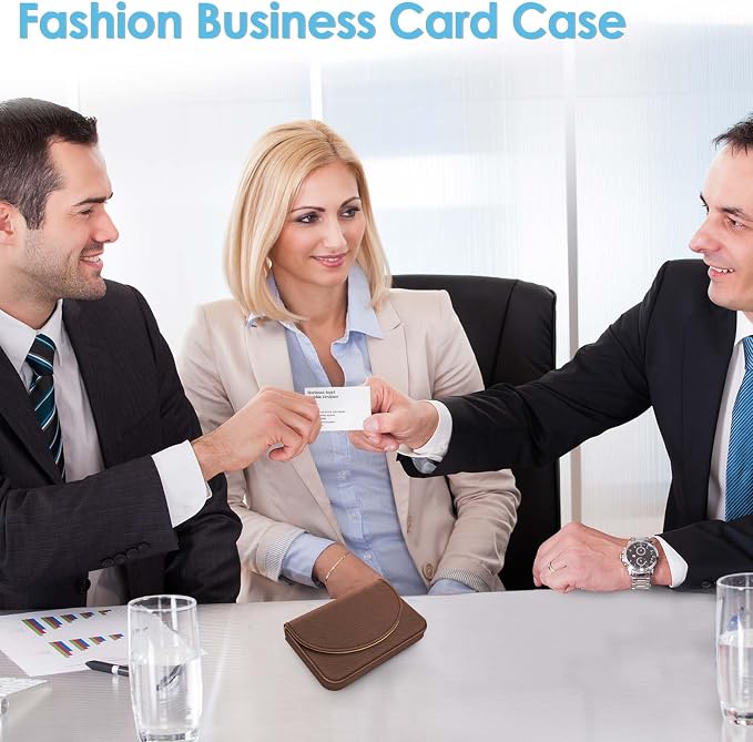 Business Card Holder，PU Leather Business Card Case Color Printing Pattern Card Holder Wallet，Pockets Magnetic Credit Card Holders for Men and Women，Brown