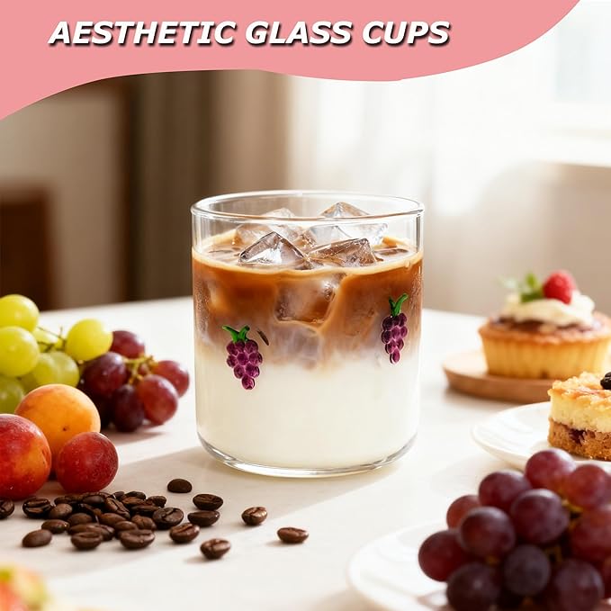 14 Ounce Icon Juice Glasses, Aesthetic Cocktail & Old Fashioned Drinking Glasses, Iconic Clear Glass Cups for Women, Sister, Friend & Party Gifts (Grape)