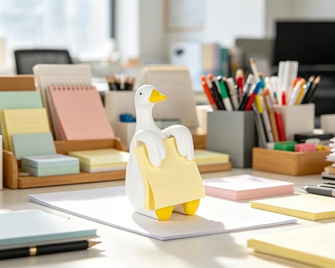 Silly Goose Pop-Up Sticky Note Dispenser for 3 x 3 in Notes, Yellow | Includes 100 sheets; handmade resin decor for office, home or classroom; gift for teachers, coworkers and goose lovers