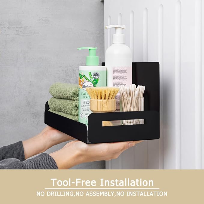 2-Pack Magnetic Spice Rack for Refrigerator, Black | Heavy-Duty 20LB Capacity, Strong Magnetic Shelves, For Classroom Whiteboards and Garage Tools, Kitchen Organizer for Utensils