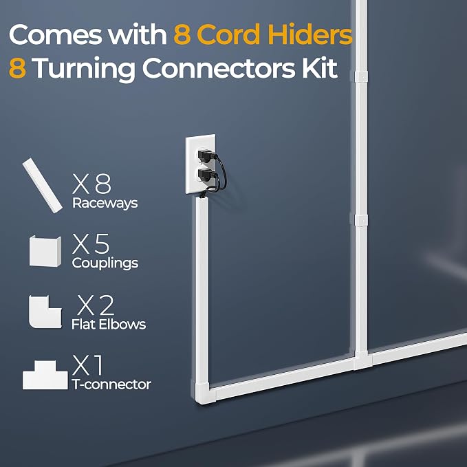 Cord Hider Kit, 113.4in Cord Covers for 2-4 Wires on Wall, Self-Adhesive Cable Hider Wire Covers for Cords on Wall, Paintable Cable Cover Raceway, Cord Hider for Walls Mount Tv, W0.95 H0.55in, White