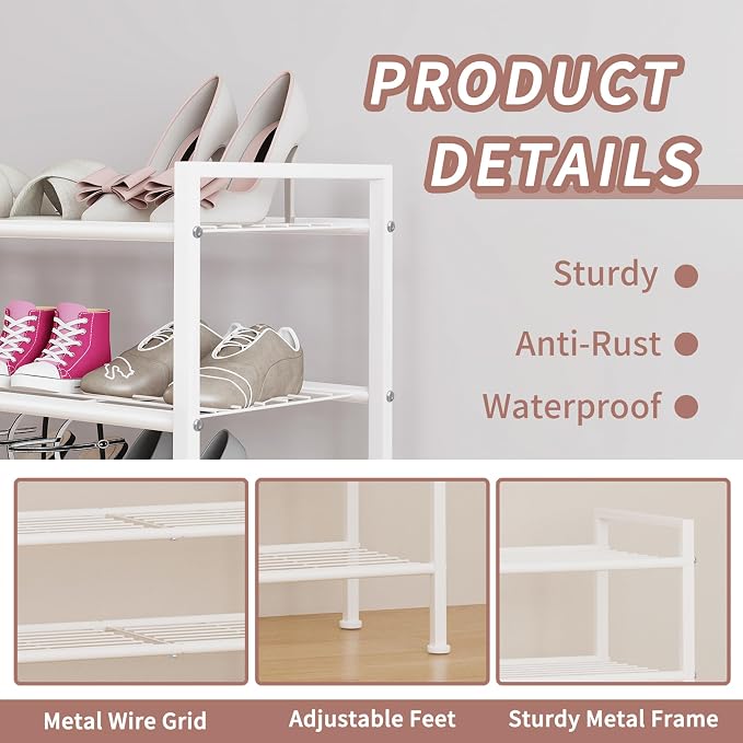 5 Tier Shoe Rack,Metal Shoe Storage | Organizer Shelf for Closet,Entryway, Garage,Narrow Space(White, 5 Tier)