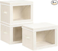 Homsorout Storage Bins with Lids, 3 Pack Large Storage Cubes with Window, Closet Bins with Lids & Handles, Fabric Box for Organizing Clothes, Towels, Books, Beige