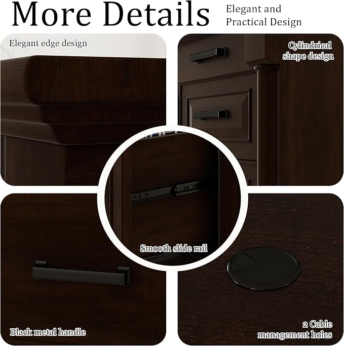 blini Large Farmhouse Executive Desk with Drawers，Wood Computer Desk，Embossed Texture Home Office Desk with File Cabinet Storage, Cable Management, Keyboard Tray，Working Table for Work Study Writing