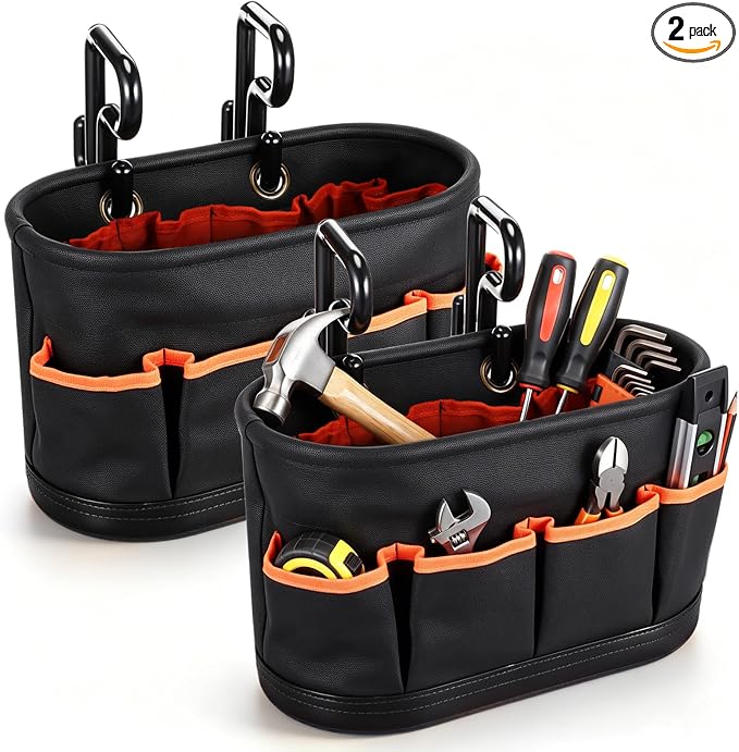 Hard Tool Bucket with 2 Hooks, Drain holes, 10 Pockets(2 Pcs)