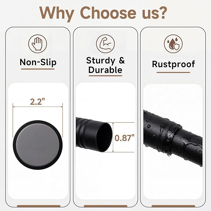 BRIOFOX Black Tension Curtain Rod 24 to 64 Inch(2-5.3ft) - Spring Tension Shower Curtain Rod, No Drilling Tension Rod for Curtains Windows Closet Kitchen