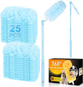 360° Duster Refills Kit for Swiffer Duster, 25 Pack & 1 Handle, Multi-Surface Dusters with 4X Cleaning Power. Efficient Duster Kit for Cleaning Pet Hair, Home, Office, Blinds, Furniture and More