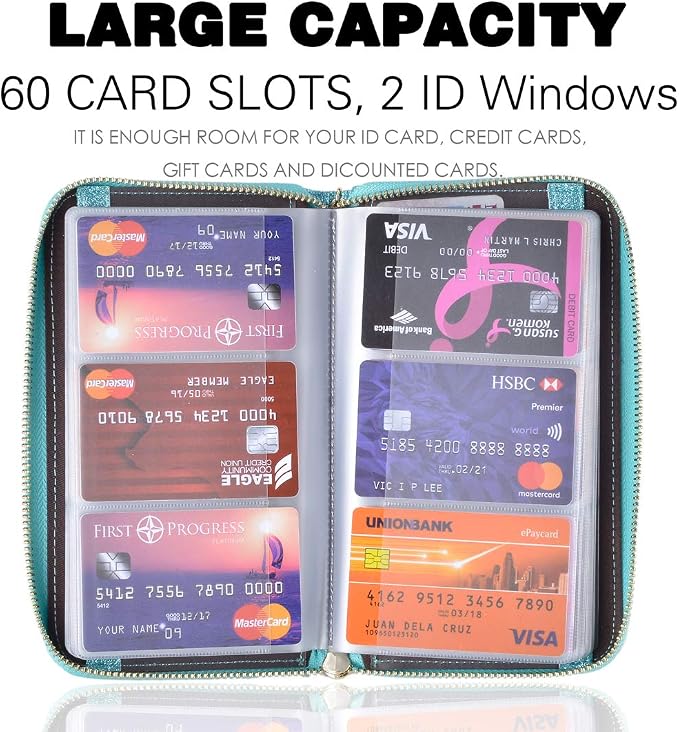 Easyoulife Credit Card Holder Wallet Womens Zipper Leather Case Purse RFID Blocking