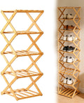 Foldable Shoe Rack, Tier No-Assembly Bamboo Rack, 2026 New Portable Bamboo Corner Shoe Rack, Multifunctional Narrow Shoe Shelf for Entryway, Closet, Corner, Bedroom (5 Layers)