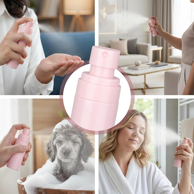 Small Spray Bottle, 2OZ Travel Spray Bottle, Mini Plastic Spray Bottles for Face, with 6pcs Labels (Pink)