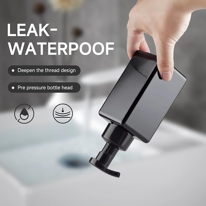 15OZ Foaming Soap Dispenser, 2-Pack Plastic Hand Soap Dispenser, Refillable Leakproof Foam Pump Bottle with Waterproof Labels, for Shampoo, Body Wash
