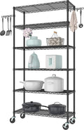 Folews 6-Tier Metal Storage Rack with Wheels, NSF Sturdy Adjustable Wire Shelving Unit for Garage Kitchen Pantry Laundry Room, 36" W x 14" D x 75" H Large Rolling Organizer Shelf Easy Assembly, Black