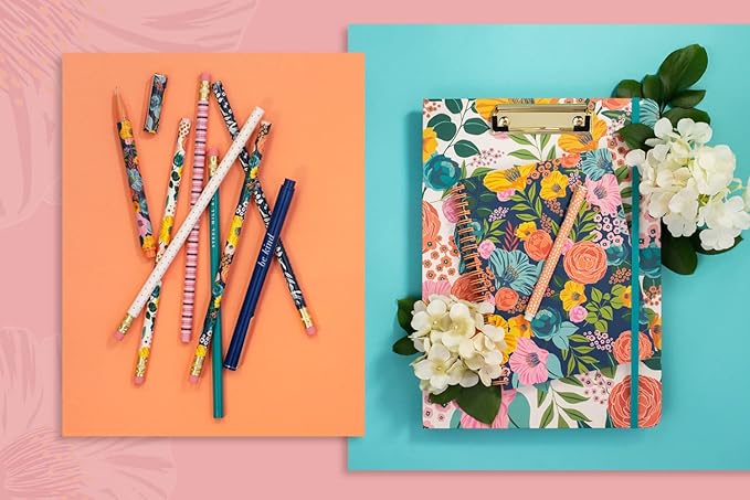 Steel Mill & Co Cute Floral Mini Spiral Notebook, 8.25" x 6.25" Journal with Durable Hardcover and 160 Lined Pages, Garden Blooms (Navy)