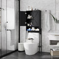 Vabches Over The Toilet Storage Cabinet with 2-Door Design Bathroom Organizers and Storage with Anti-Tip Device Over Toilet Organizer with Shelves for Bathroom,Restroom,Laundry Black