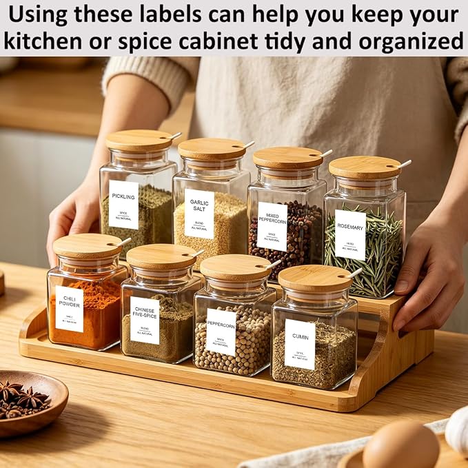 256 Spice Labels Minimalist Waterproof Spice Jar Stickers Removable Oil-Resistant Preprinted Spice with Blank Label for Kitchen Herb & Seasoning Labels Food Containers Organizers Storage Bins