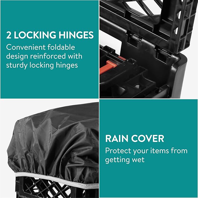 Navaris Collapsible Crate with Rain Cover - Versatile and Space-Saving Transport Box - Ideal for Shopping, Transporting and Travelling - 25L - Black