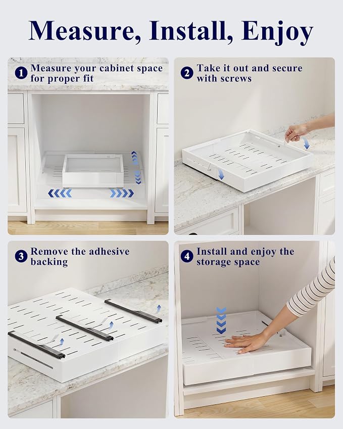 Kitsure Pull Out Cabinet Organizer - 2 Pack(12.6"-20.5" D x 12"-20.4" W) Expandable Sliding Cabinet Shelves, Smooth Glide Drawer Organizer, Kitchen & Pantry Storage, Framed & Frameless Cabinets