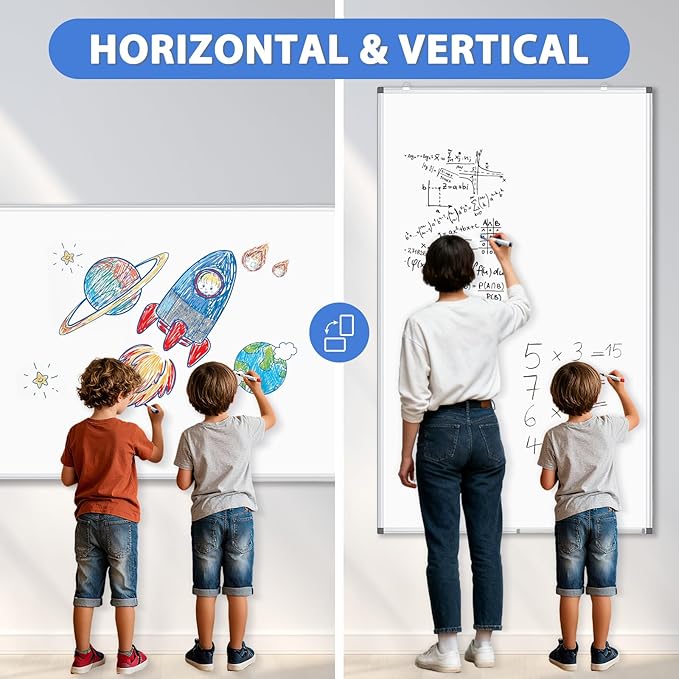 WALGLASS Large White Board, 72" x 48" Double-Sided Dry Erase Board Magnetic Whiteaboard for Wall, Hanging Mounted Whiteboard Silver Aluminium Frame for Home, School, Office