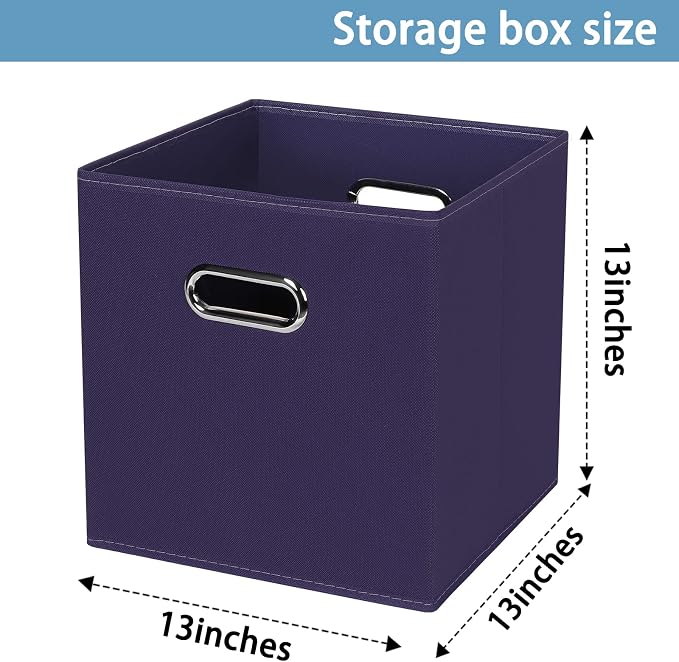 Fabric Cubby Storage Bins，13x13x13 Inches ，Cube Organizer Bins Foldable Storage Bins with Dual Handles Fabric Organizer Bins and Basket Storage Box，Set of 3 ，Navy Blue