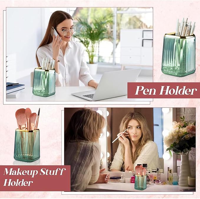 Green Plastic Pen Holder for Desk, Pencil Organizer Cup for Desk & Office | Pencil Holder,Makeup Brush Cup and Pen Cup Pencil Caddy for Home, Art Supplies and Desktop Organization