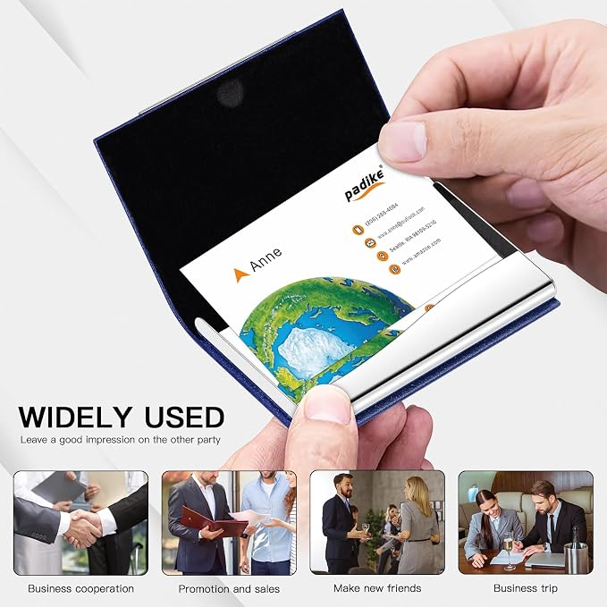 Padike Business Card Holder, Blue, Faux Leather, RFID Protected, Stylish Design