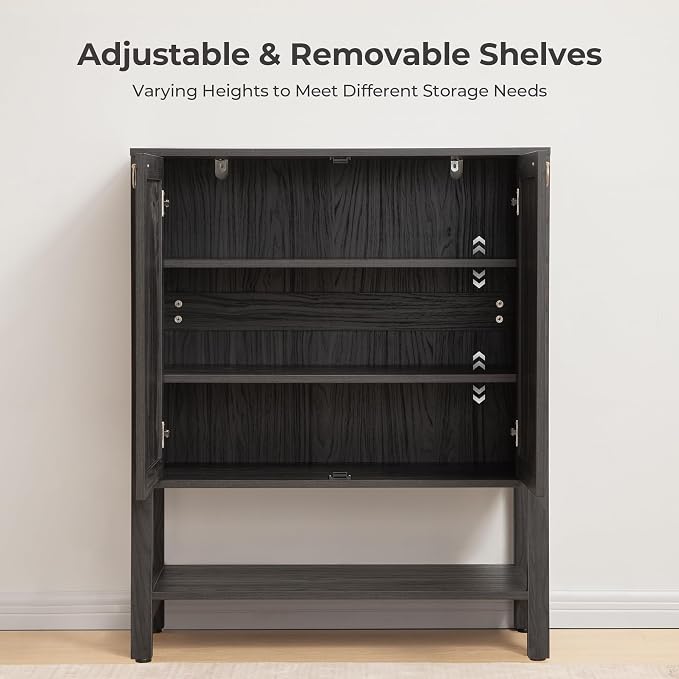 SICOTAS Shoe Cabinet with Storage - 3 Pieces Farmhouse Boho Shoe Organizer with Rattan Doors & Shelves, 5 Tier Free Standing Shoe Rack Storage Cabinet for Entryway, Hallway, Foyer, Closet (Obsidian)