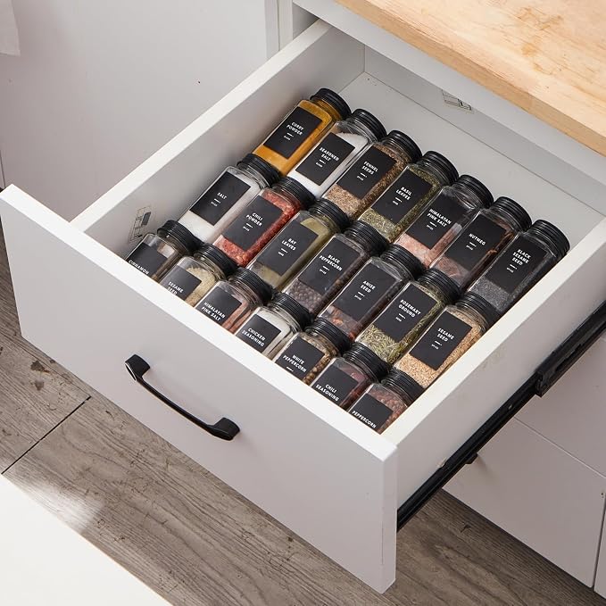 192 Spice Labels,Black Preprinted Waterproof Stickers,Herb&Seasoning Labels | for spice jars;for spice rack with jars