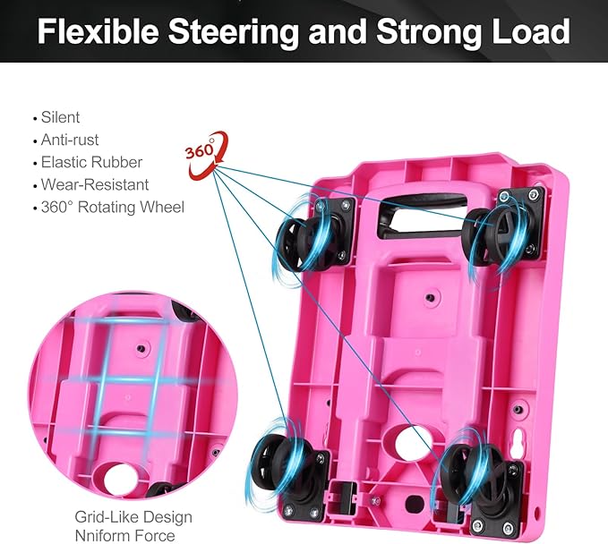 Folding Hand Truck Lightweight Hand Truck Dolly Foldable,Luggage cart with 4 Rotate Wheels, Utility Cart with Adjustable Handle,Collapsible Dolly for Moving