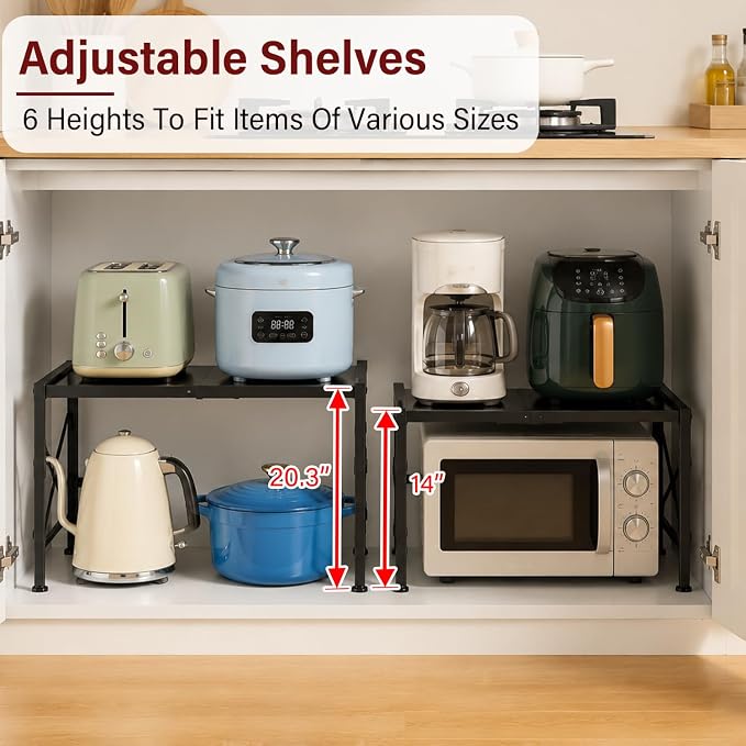 Expandable 110 LBS Heavy Duty Storage Shelves,Metal Shelving Unit for Pots Pans Microwave Small Appliance,Adjustable Storage Rack Shelf Organizer For Kitchen Garage Warehouse Cabinet Closet Pantry