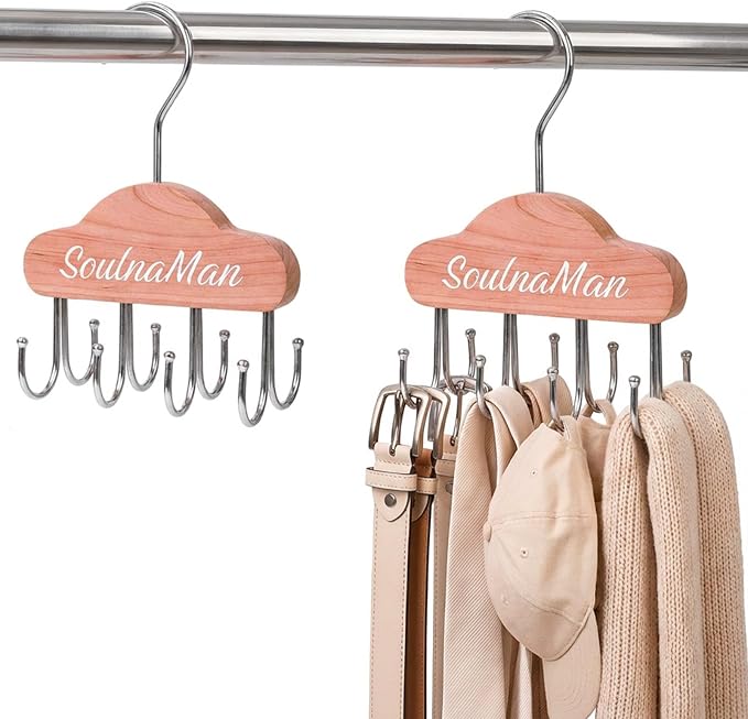 Bra Hanger for Closet Organizer, Cedar,2 Pack 8 Hook | Space Saving Wooden Tank Top Hangers with 8 Foldable Hooks & Holds 24 Items, Storage for Bras, Scarves, Belts, Ties and More